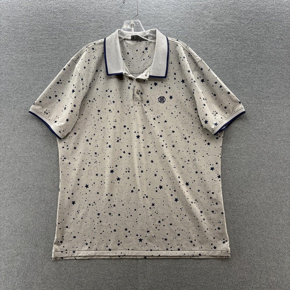 G Fore Polo Shirt Mens XL Gray Navy Star Print Golf Performance Stretch